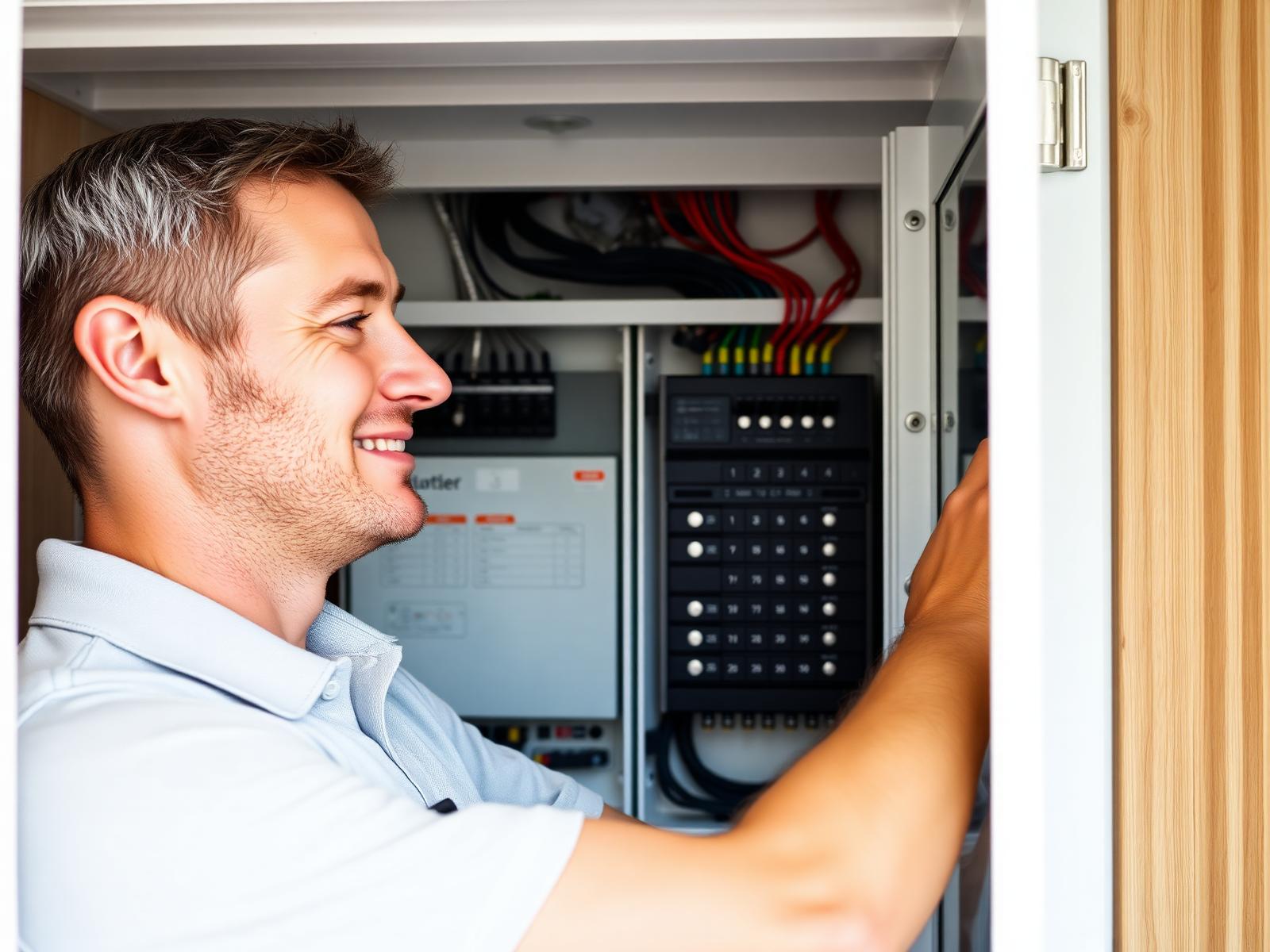 Friendly local electrician working on a home consumer unit